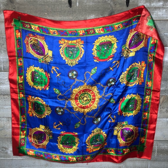 College Box vintage 100% silk travel ship scarf - Picture 1 of 7